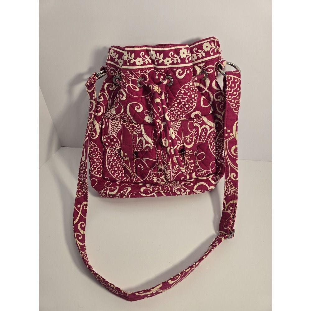 Vera Bradley Twirly Bird Quick Draw Crossbody Bag Pink White Bucket Shoulder Bag